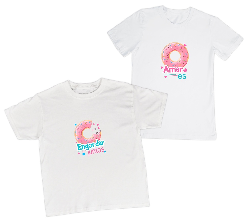 Playeras parejas:  Amar es engordar juntos.  (1/2)