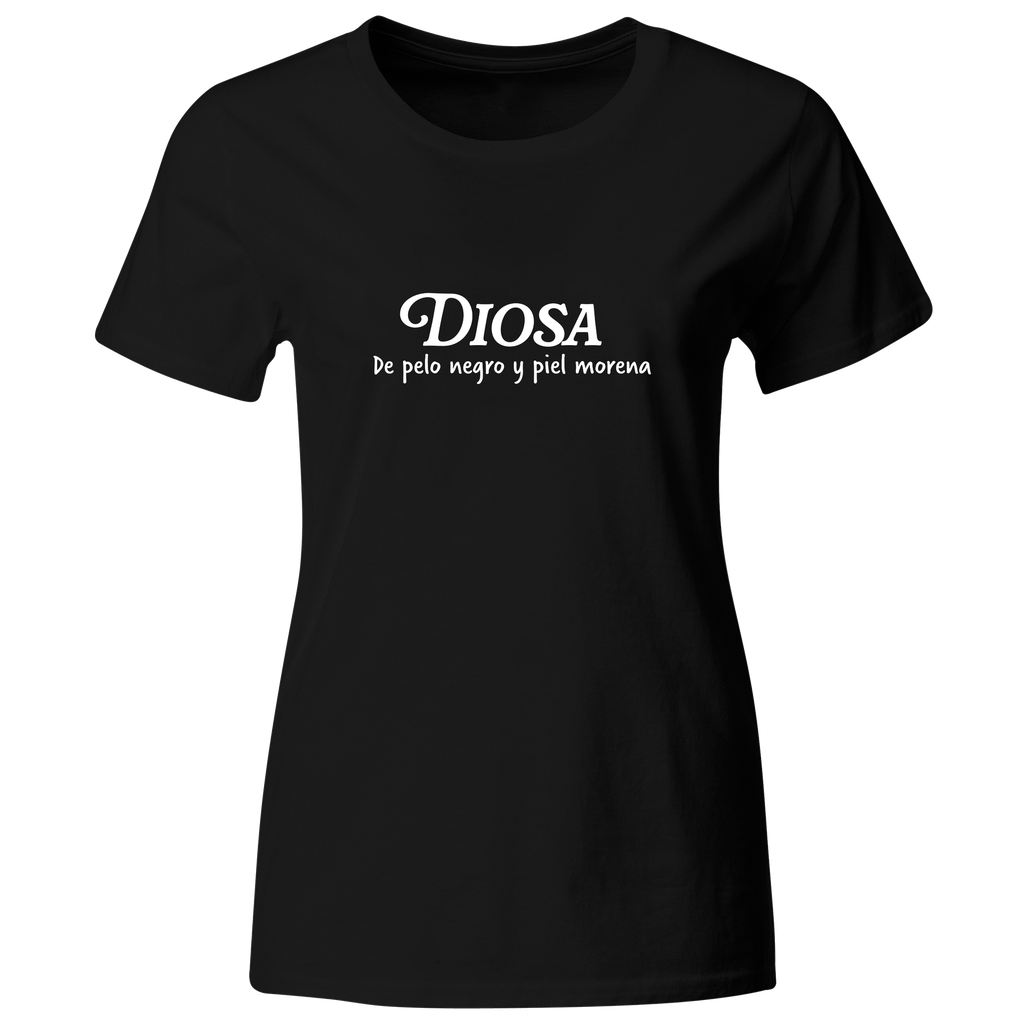 Playera Color lk751. Frase positiva. Diosa de pelo negro y piel morena