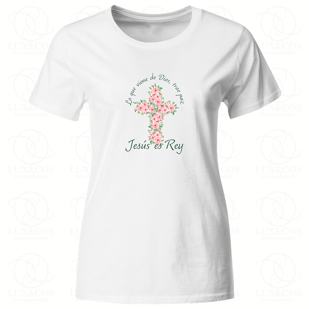 Playera Religiosa Rg52. Frase Lo que viene de Dios trae paz