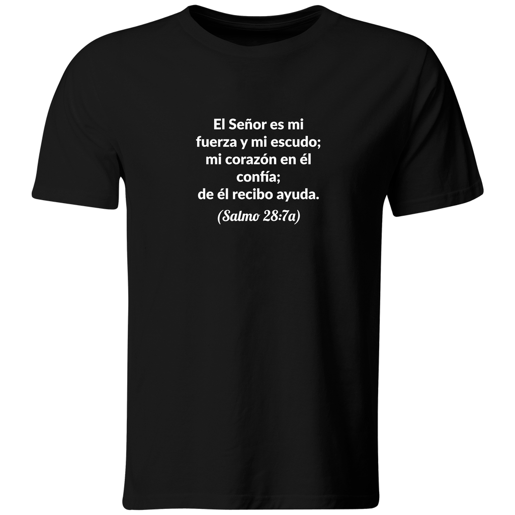 Playera Color Ic55. Frase Cristiana Religiosa: Salmo 28:7 (Recto​, Negro​, Blanco)