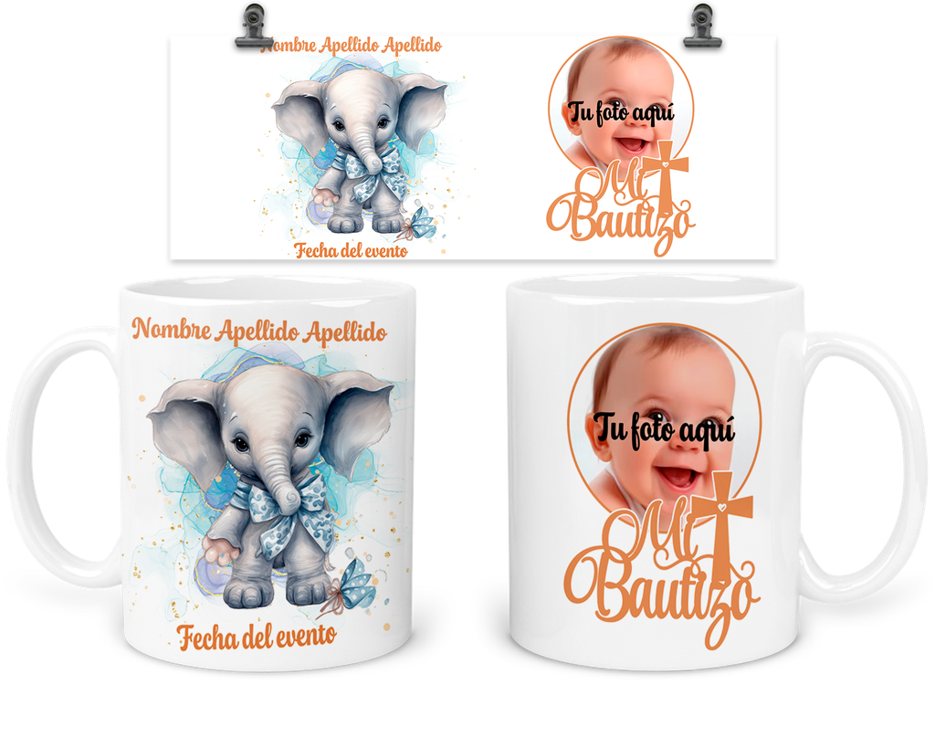 Taza Personalizada Para Bautizo Tba30. Invitados Elefante (Sin personalizado)