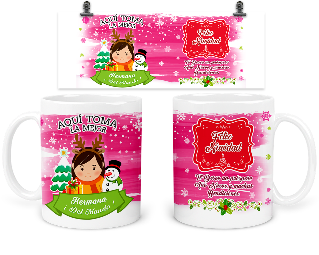 Taza 11 Oz Tan33. Navidad Intercambio. Aquí Toma: Hermana (Sin personalizado)