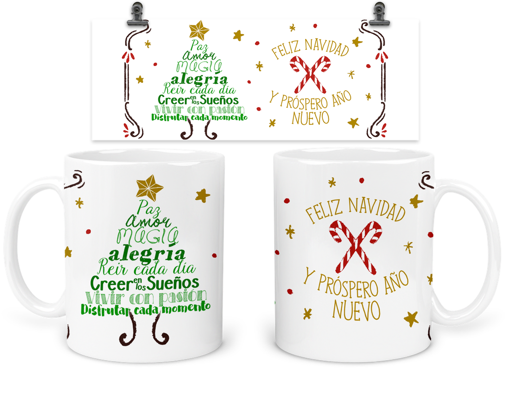 Taza 11 Oz Tan46. Navidad Intercambio. Pino paz amor