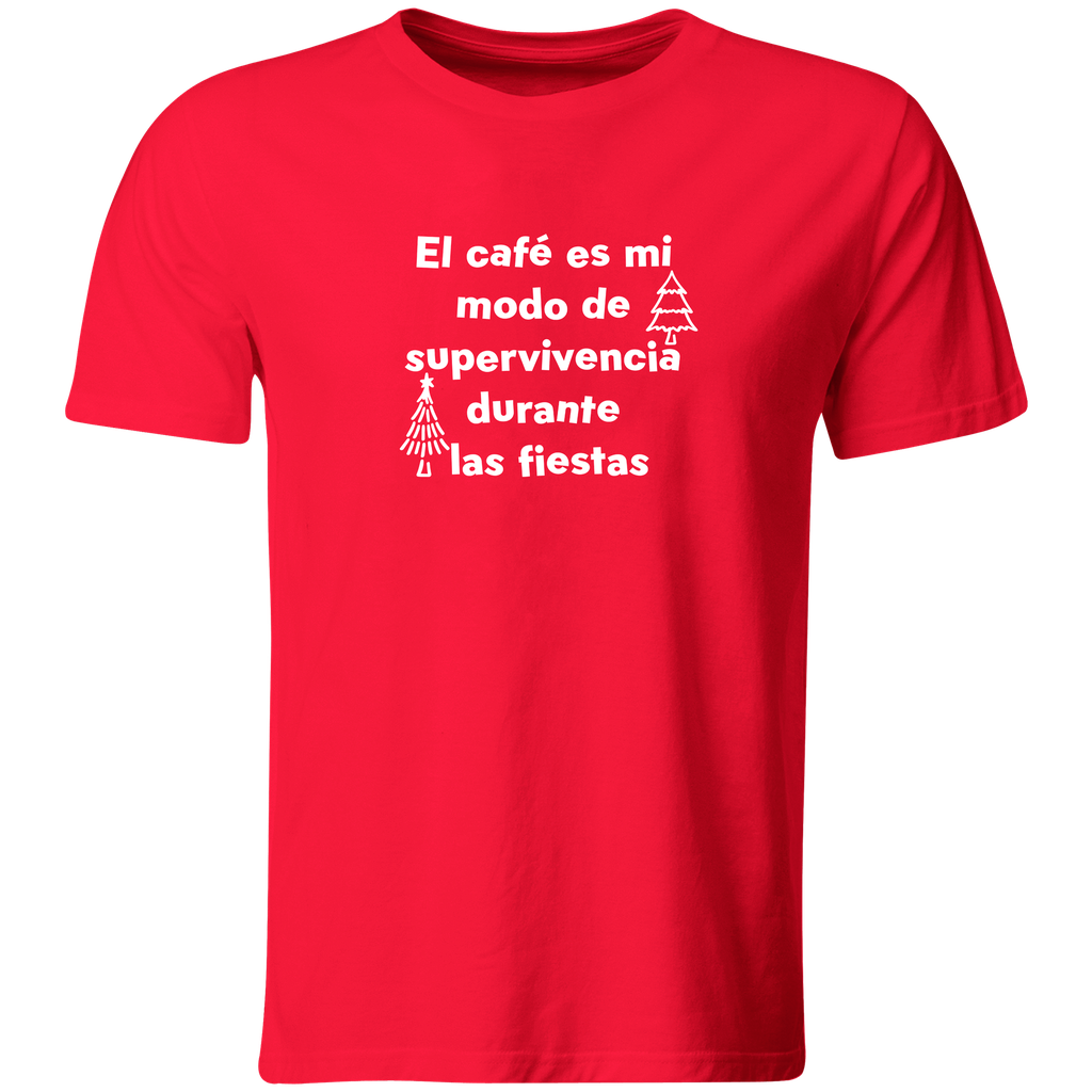 Playera Color Na155. Frase Navidad: Cafe modo de supervivencia (Recto​, Negro​, Blanco)