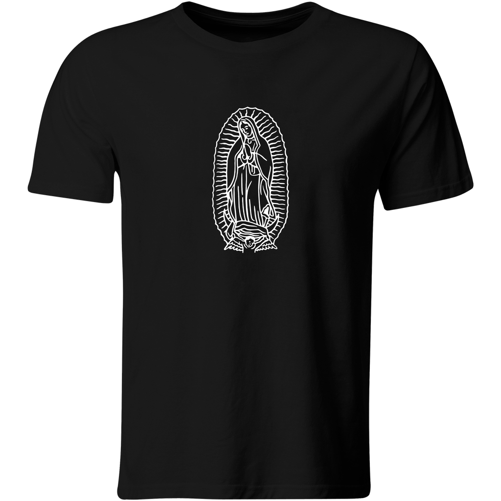 Playera Color Religiosa Rg33. Virgen De Guadalupe (Recto​, Negro​, Blanco)