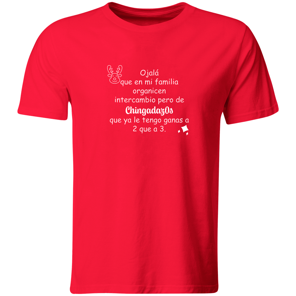 Playera Color Ic87. Navidad intercambio de chin.. frase meme (Recto​, Negro​, Blanco)