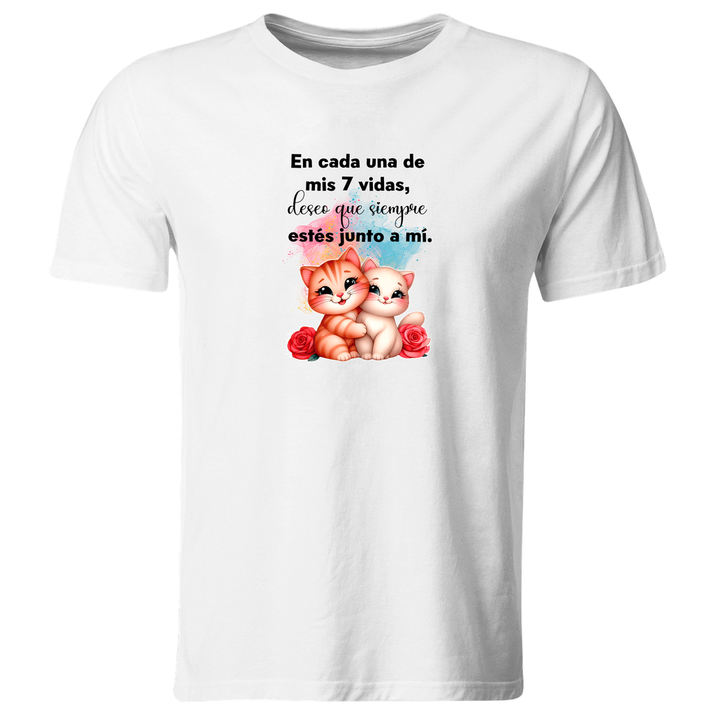 Playera Lsv20 Parejas. Gatitos. 7 vidas estes junto a mi (Recto​)