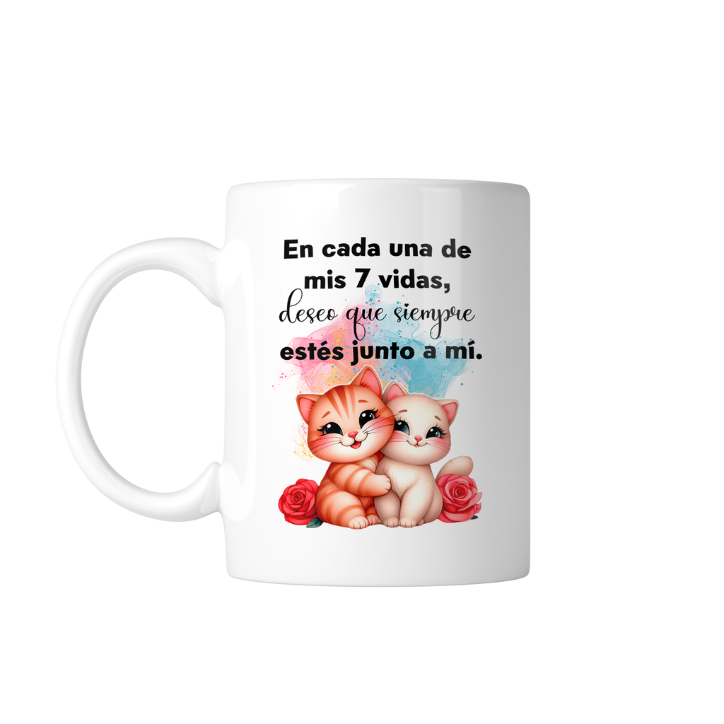 Taza Personalizada Lsv20. En cada una de mis 7 vidas. Gatos (Sin personalizado)