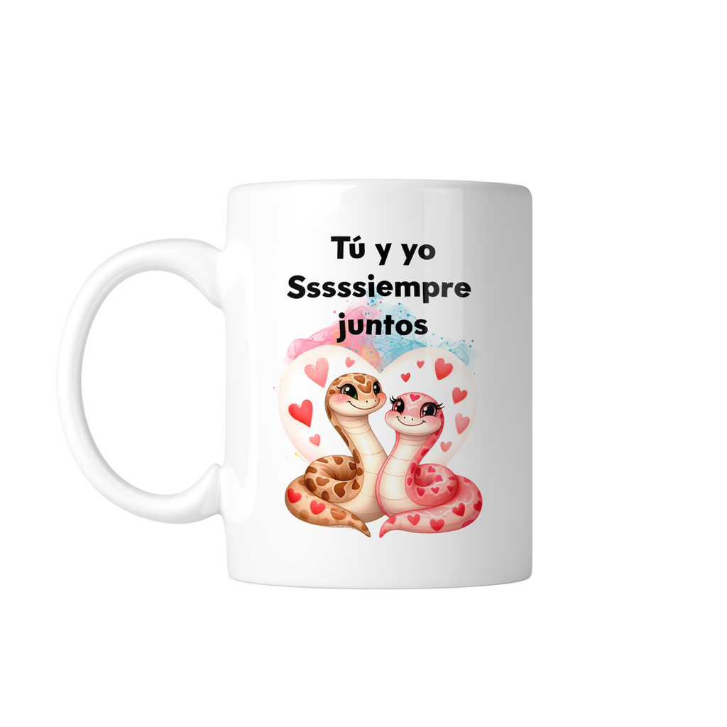Taza Personalizada Pareja Lsv27. Tu y yo sssssiempre juntos. Serpiente vibora