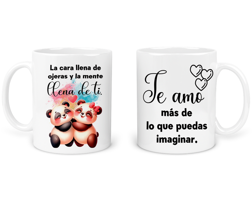 Taza Parejas Tapp48. Frase: La mente llena de ti. Pandas (Con nombre)