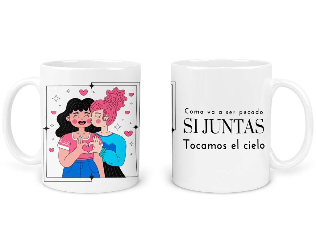 Taza Parejas Tapp53. Frase: Juntas tocamos el cielo. Love is love (Con nombre)