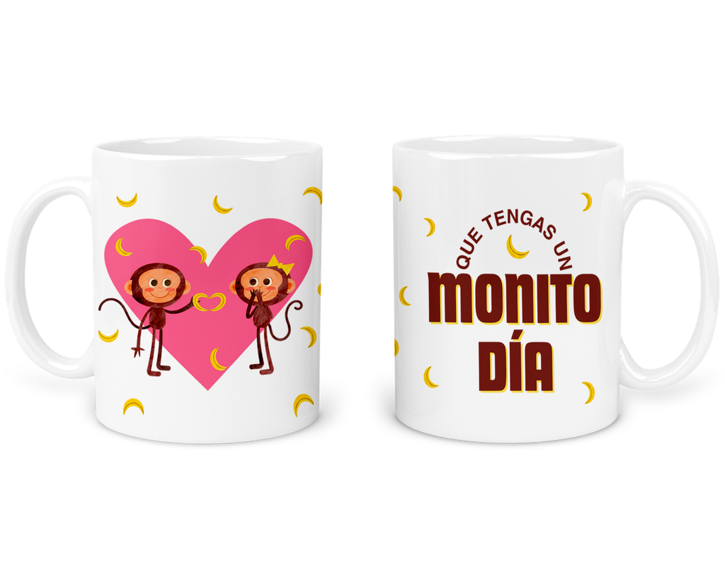 Taza Parejas Tapp57. Frase: Monito día. Changuitos (Con nombre)
