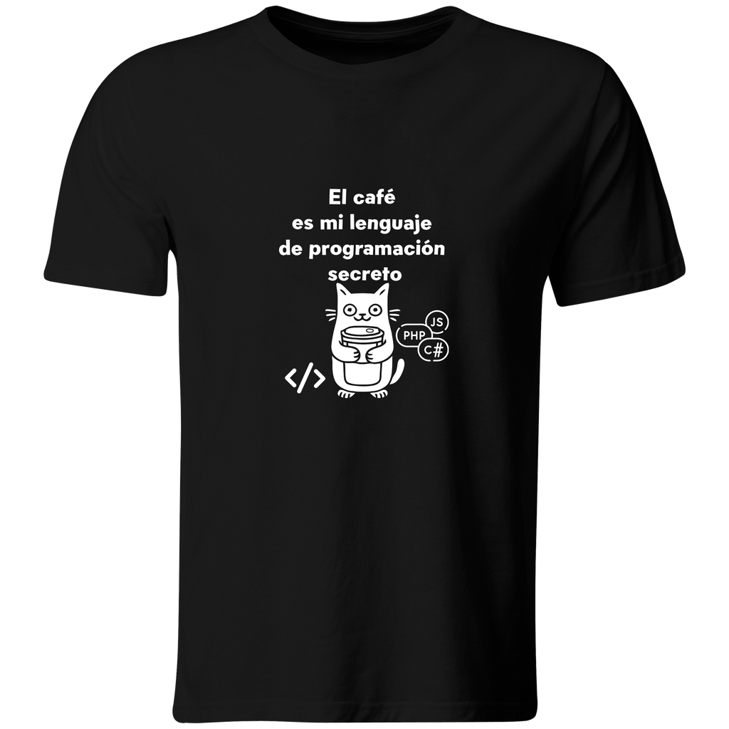 Playera Color Ic95. Meme: El cafe es mi lenguaje de programacion secreto (Recto​, Negro​, Blanco)