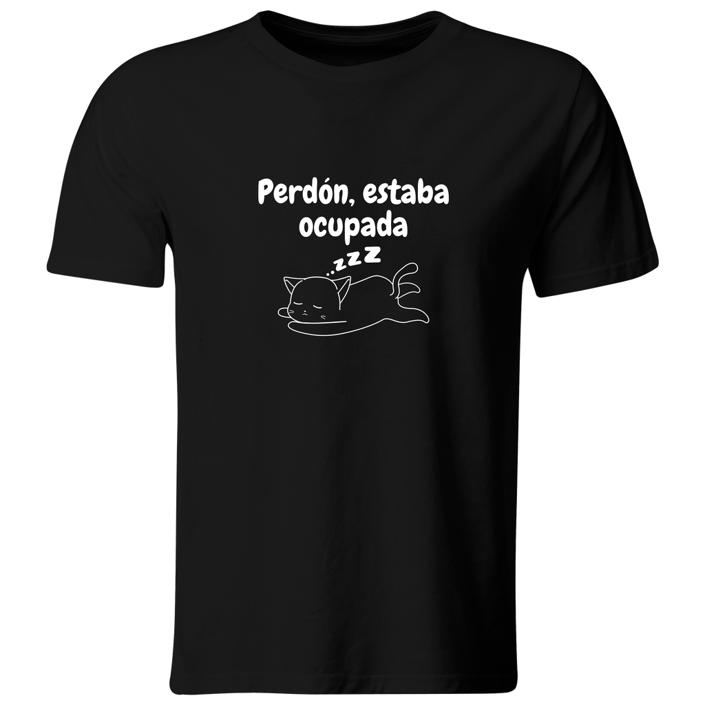 Playera Color Ic119. Frase Meme: Perdon Estaba Ocupada Zzz (Recto​, Negro​, Blanco)