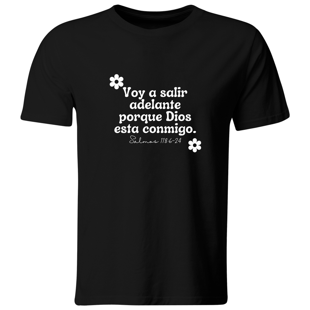 Playera Rg46 Religiosa. Frase: Adelante Dios Esta Conmigo  (Recto​, Negro​, Blanco)