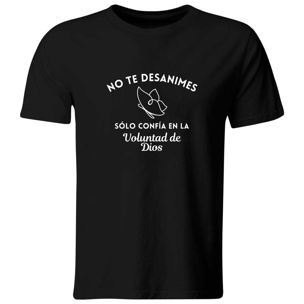 Playera Rg50 Religiosa. Frase: Confia en la voluntad de Dios (Recto​, Negro​, Blanco)