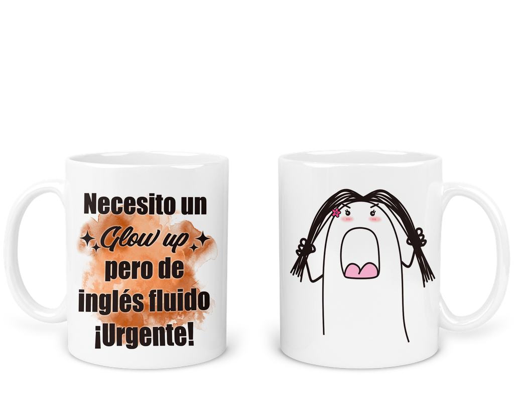 Taza 11 Oz Tae114. Frase meme: escuela ingles glow up (Con nombre)