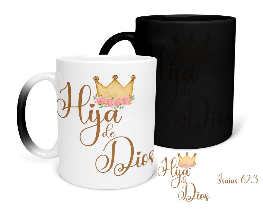 Taza Mágica 11 Oz. Mam1 -fc3. Frase Cristiana Religiosa: Hija de Dios (Con nombre)