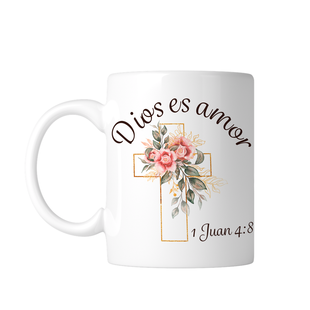 Taza Blanca 11 Oz. Tb11 -fc7. Frase Cristiana Religiosa: Dios es amor (Con nombre)