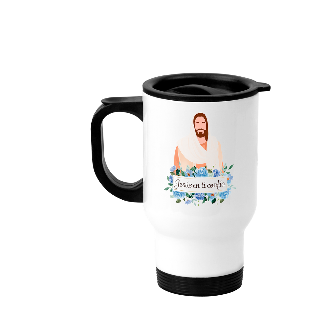 Termo 16 oz. TV16 -FC4. Frase cristiana religiosa: Jesús en ti confío (Con nombre)