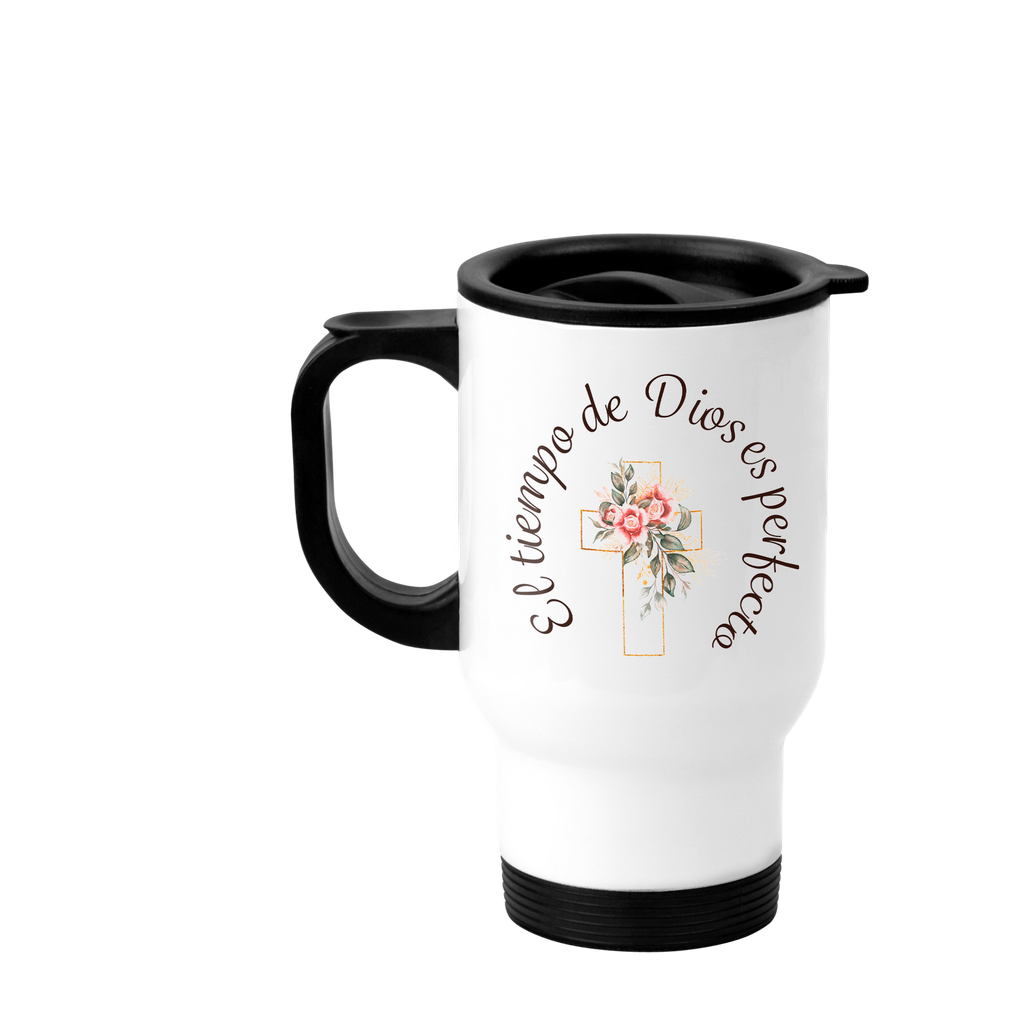 Termo 16 oz. TV16 -FC6. Frase cristiana religiosa: El tiempo de Dios es perfecto