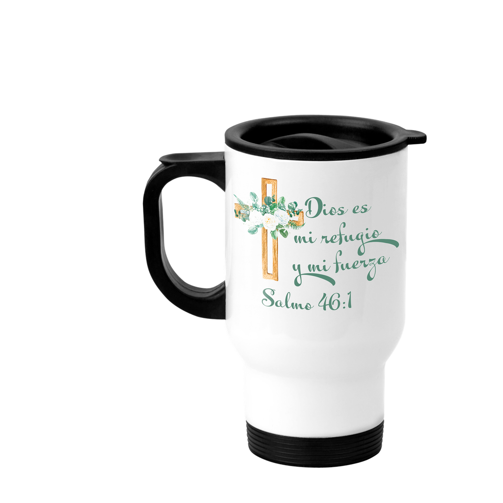 Termo 16 oz. TV16 -FC8. Frase cristiana religiosa: Dios es mi refugio (Con nombre)