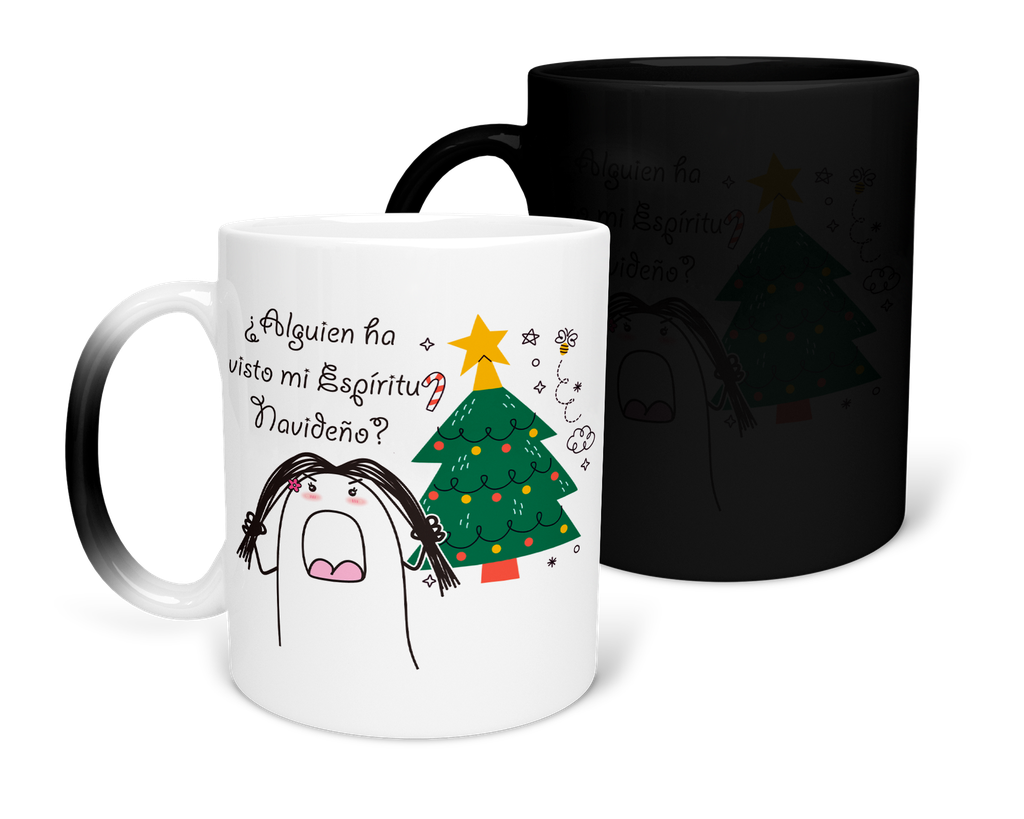 Taza Mágica 11 Oz. MAM1 TAN3. Navidad Navideña Regalos Navideños ¿Alguien ha visto mi Espíritu Navideño? (Con nombre)