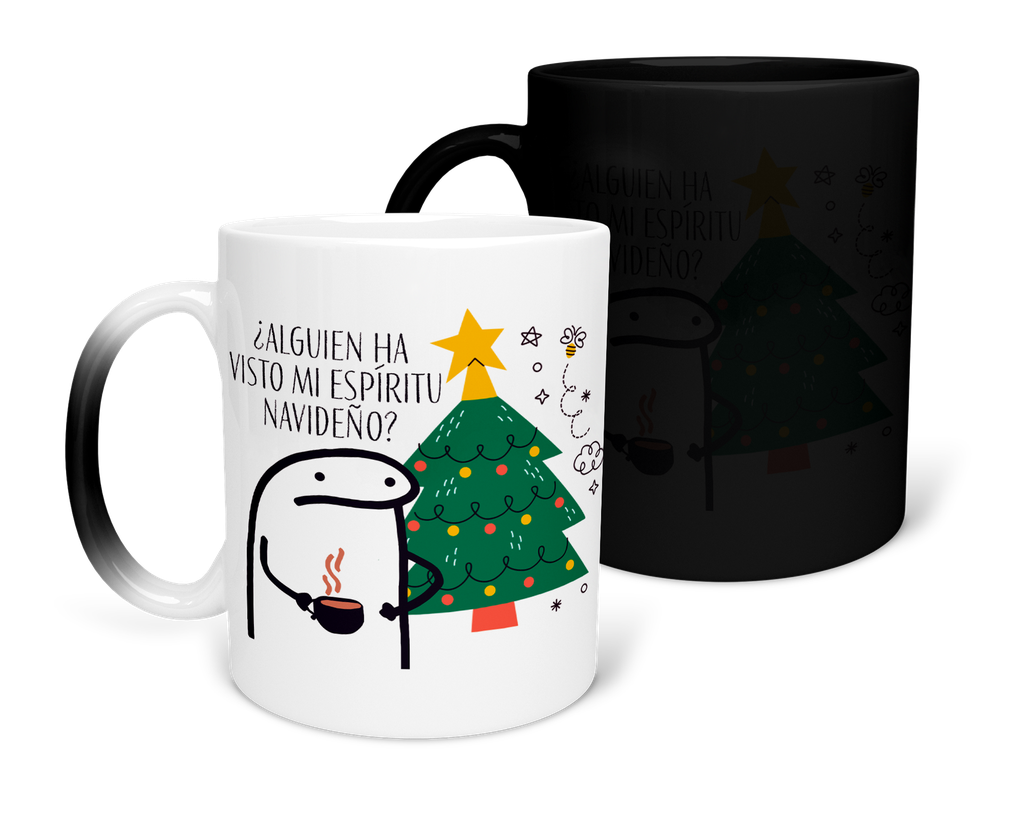 Taza Mágica 11 Oz. MAM1 TAN4. Navidad Navideña Regalos Navideños ¿Alguien ha visto mi Espíritu Navideño?  (Con nombre)