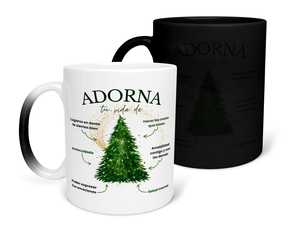 Taza Mágica 11 Oz Mam1 Tan24. Navidad frases positivas adorna tu vida de... (Con nombre)