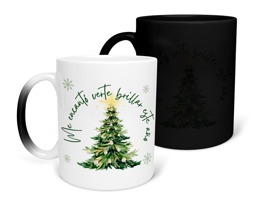 Taza Mágica 11 Oz Mam1 Tan25. Navidad frases positivas me encantó verte brillar este año (Con nombre)