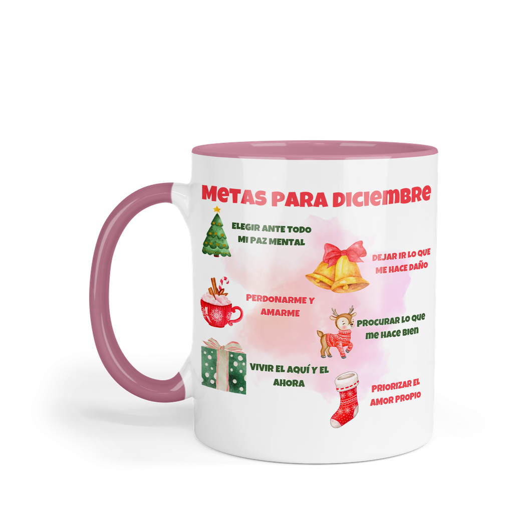 Taza fondo rosa 11 Oz. MAM1 TAN23 Navidad Frases positivas metas