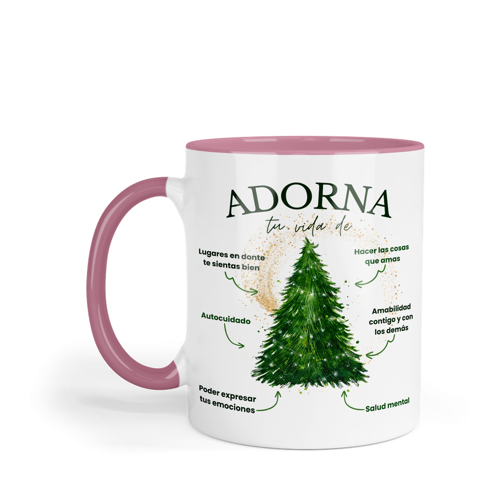 Taza fondo rosa 11 Oz. MAM1 TAN24 Navidad Frases positivas Adorna tu vida de...