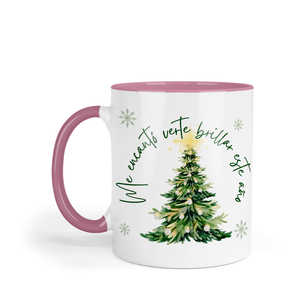 Taza fondo rosa 11 Oz. MAM1 TAN25 Navidad Frases positivas Me encantó verte brillar este año