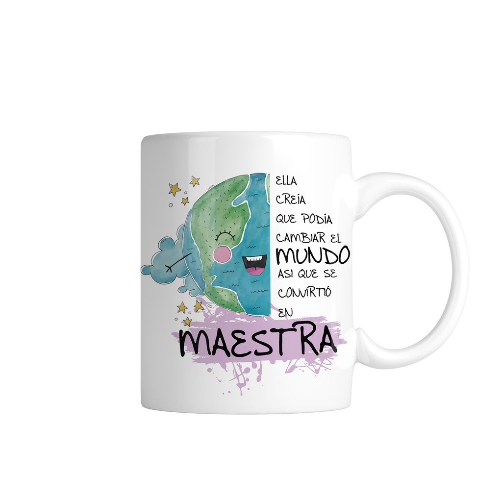 Taza se convirtió en maestra (Fondo color blanco, Con nombre)