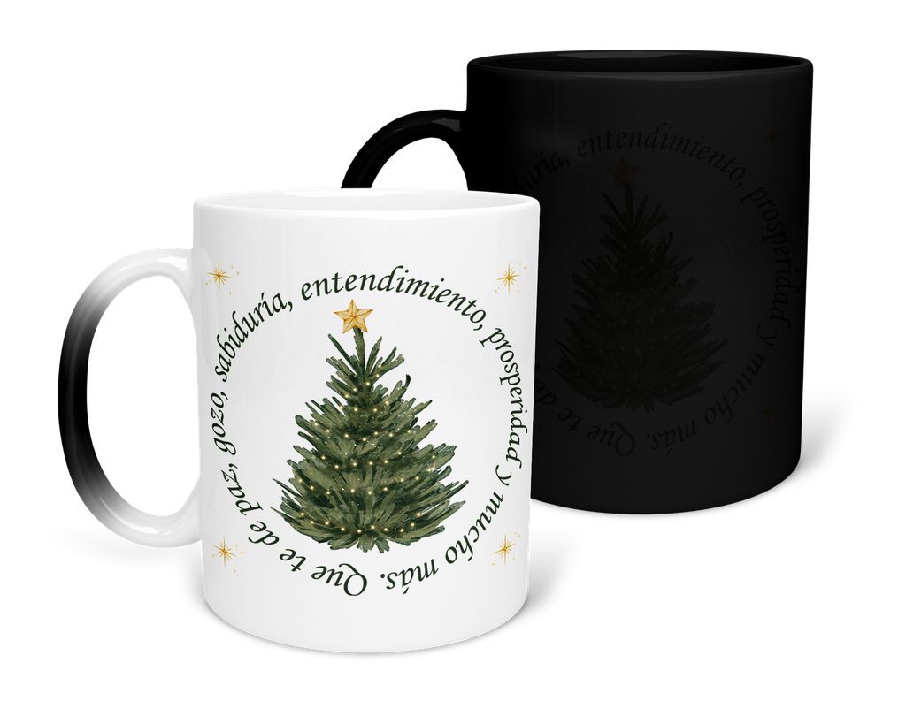 Taza Mágica 11 Oz Mam1 Tan28. Navidad frase positiva: Paz (Con nombre)