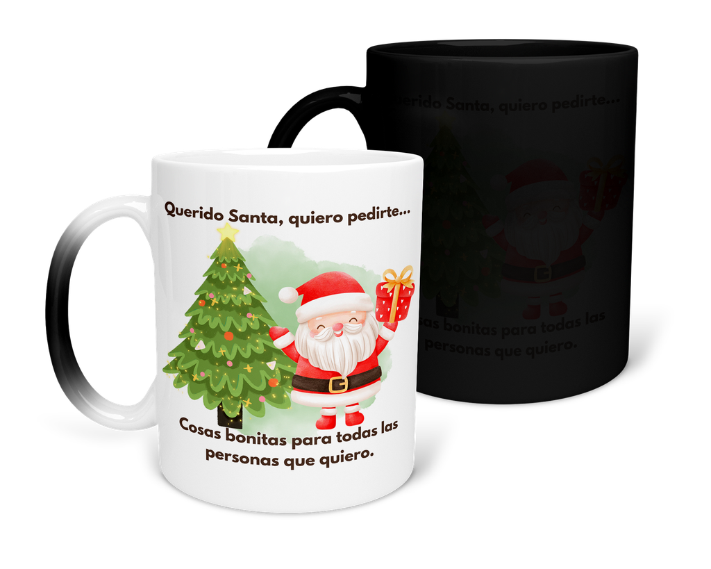 Taza Mágica 11 Oz Mam1 Tan30. Navidad frase positiva "Querido Santa..." (Con nombre)