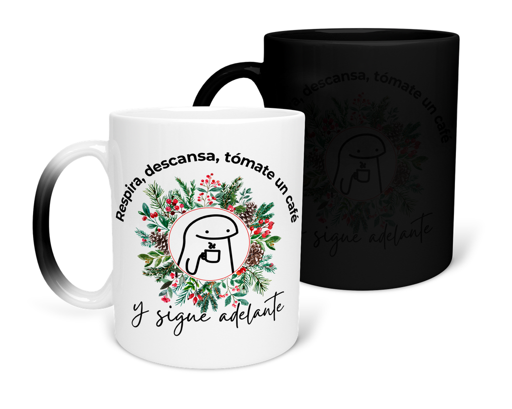 Taza Mágica 11 Oz Mam1 Tan35. Navidad frase positiva "respira... sigue adelante" (Con nombre)