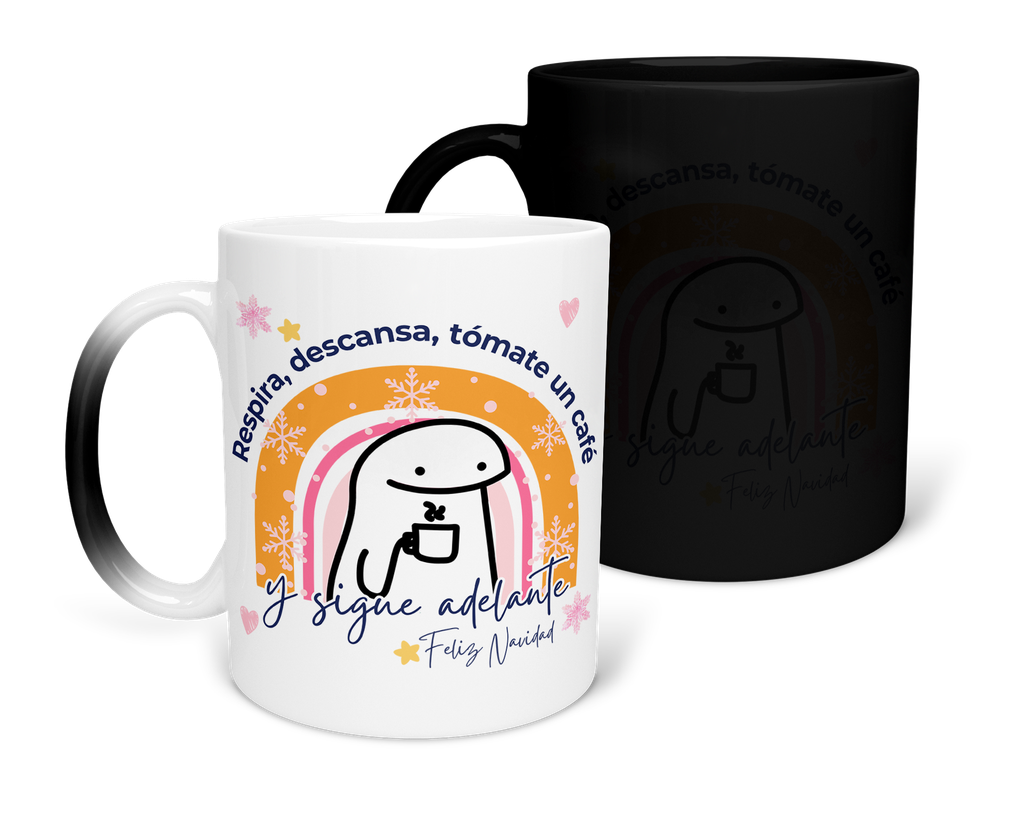 Taza Mágica 11 Oz Mam1 Tan36. Navidad frase positiva "respira... sigue adelante" (Con nombre)