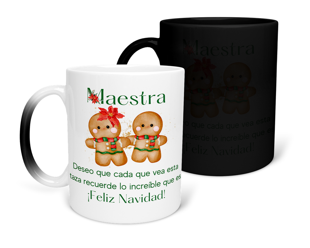 Taza Mágica 11 Oz Mam1 Tan37. Navidad frase maestra (Con nombre)