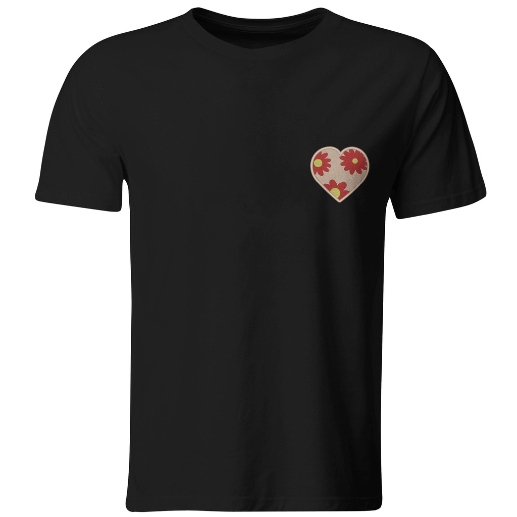 Corazón Bordado, Flores. (Recto​, Negro​)