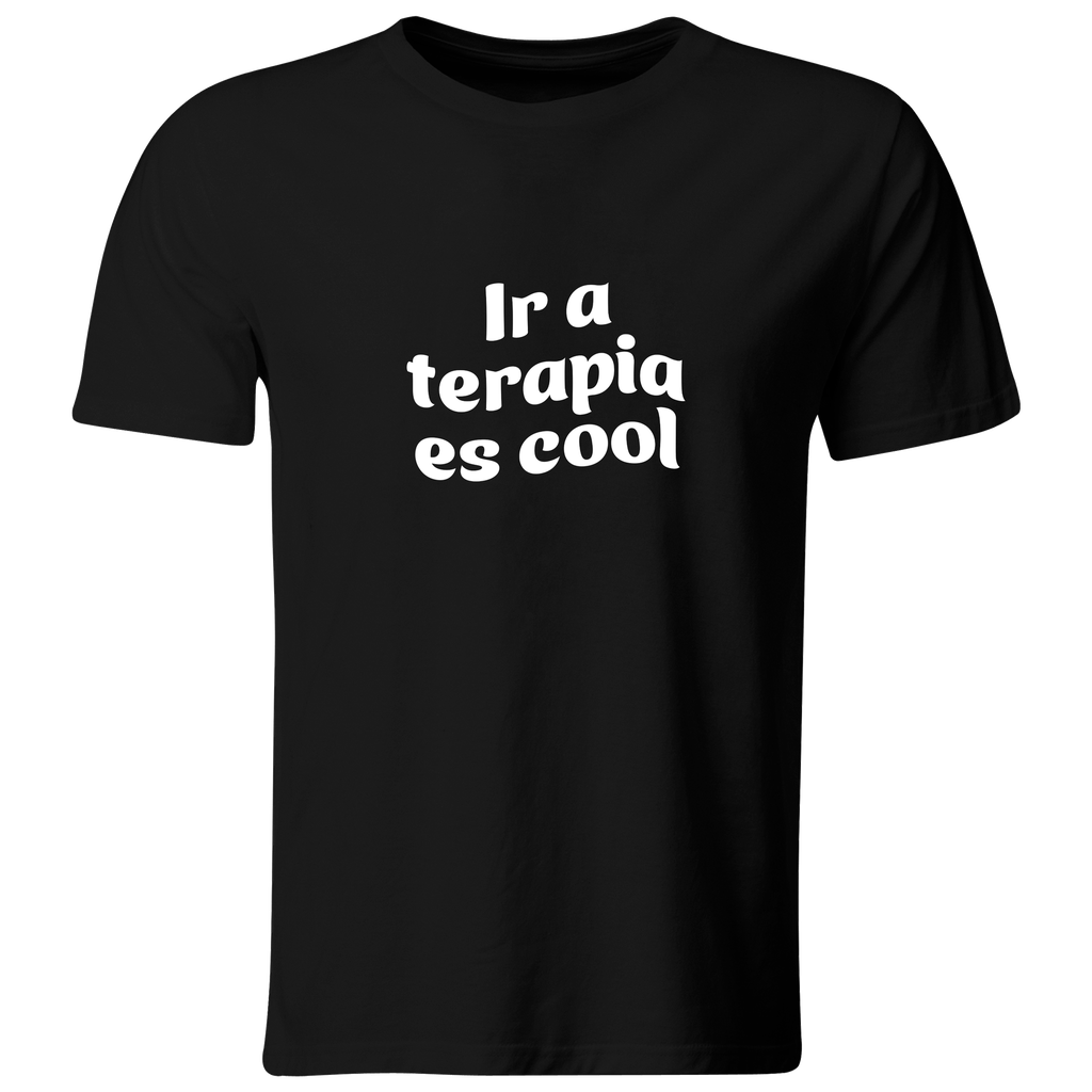 Playera Color Lk782. Frase: Ir a terapia es cool. (Recto​, Negro​, Blanco)