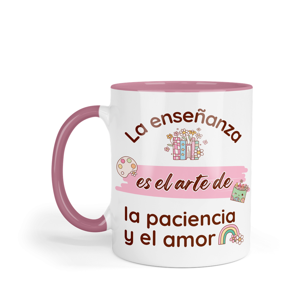Taza Fondo Rosa Tpm29. Maestra la enseñanza es el arte de (Con nombre)