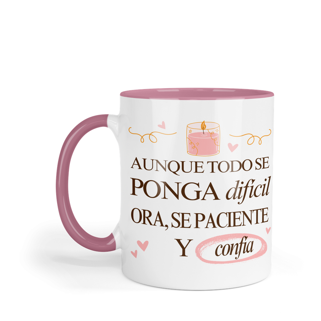 Taza fondo y asa de color FC28. Frase Cristiana Religiosa