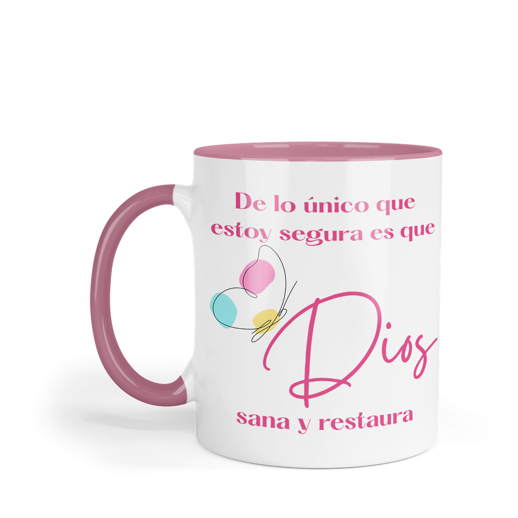 Taza fondo y asa de color FC32. Frase Cristiana Religiosa
