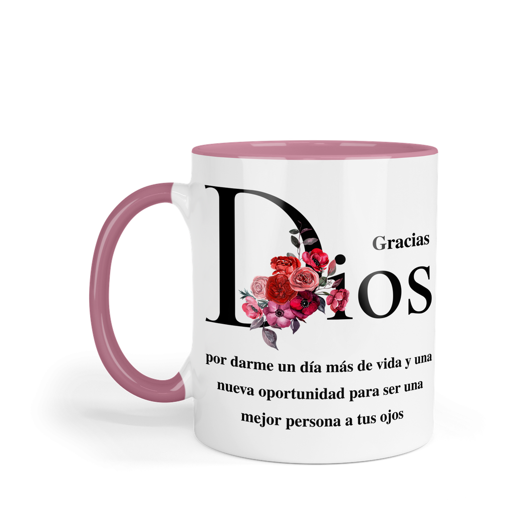 Taza fondo y asa de color FC38. Frase Cristiana Religiosa