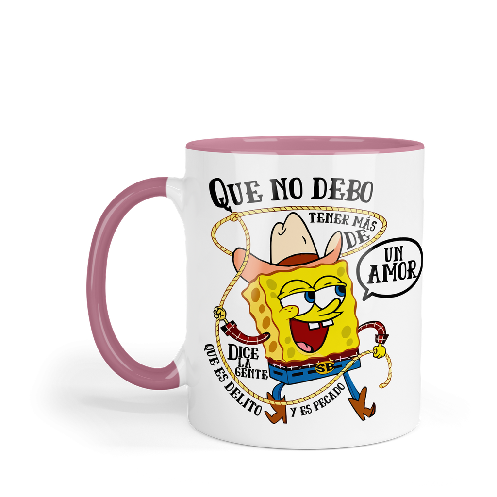 Taza Fondo Y Asa De Color Rosa LK864. Meme ranchera norteña Bob Esponja