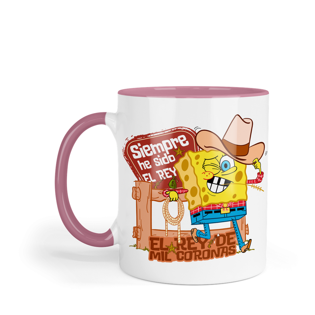 Taza Fondo Y Asa De Color Rosa LK865. Meme ranchera norteña Bob Esponja