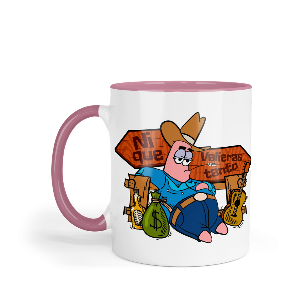 Taza Fondo Y Asa De Color Rosa LK866. Meme ranchera norteña Bob Esponja (Con nombre)