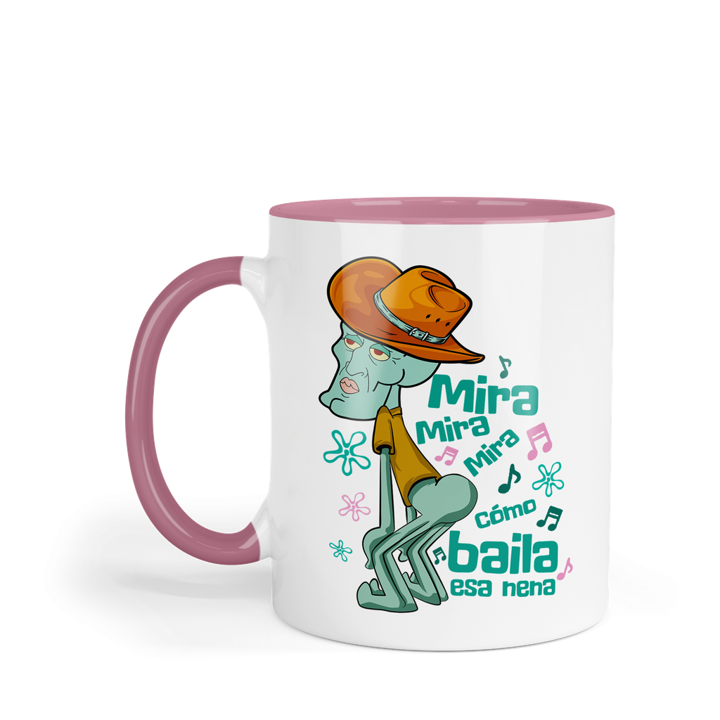 Taza Fondo Y Asa De Color Rosa LK867. Meme ranchera norteña Bob Esponja