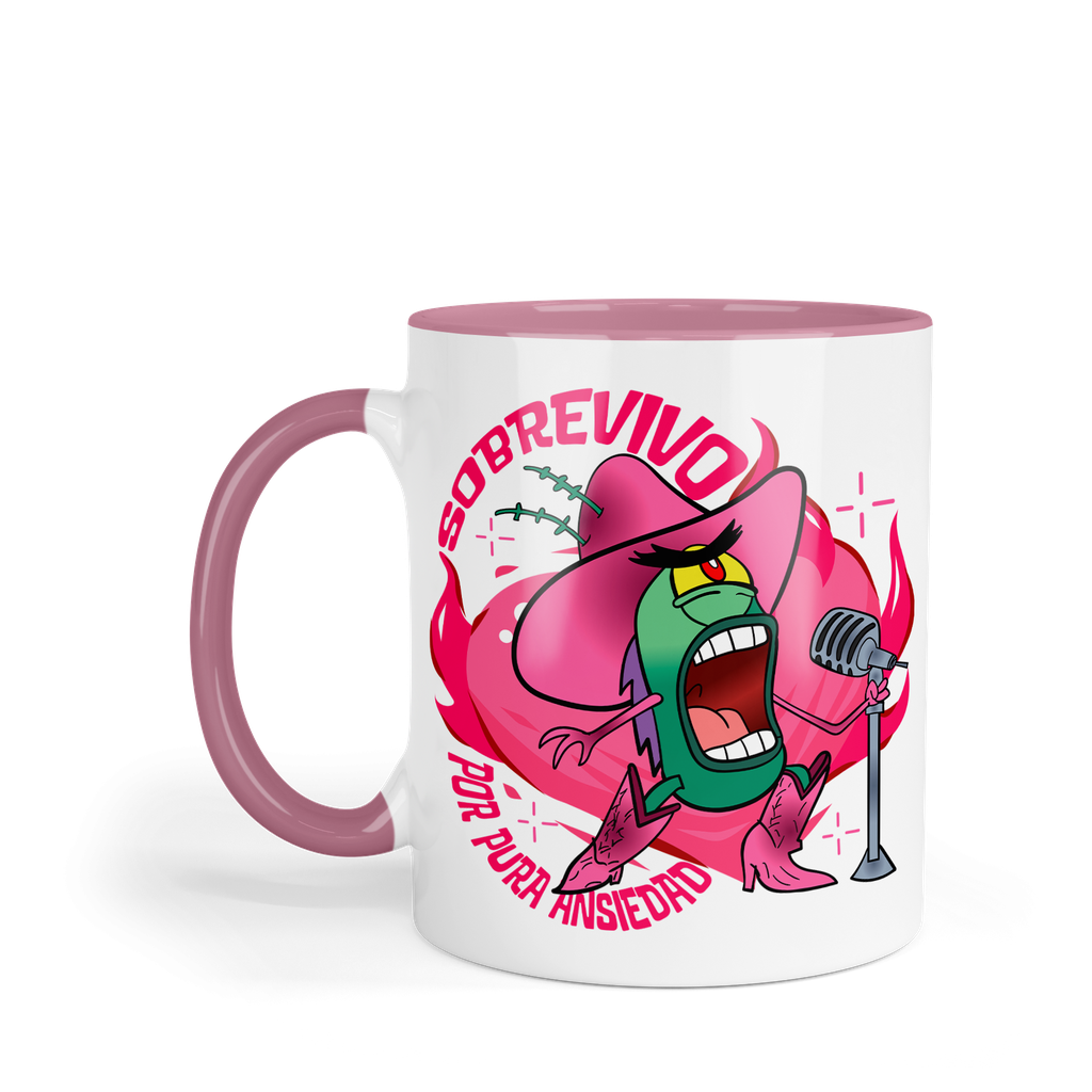 Taza Fondo Y Asa De Color Rosa LK869. Meme ranchera norteña Bob Esponja
